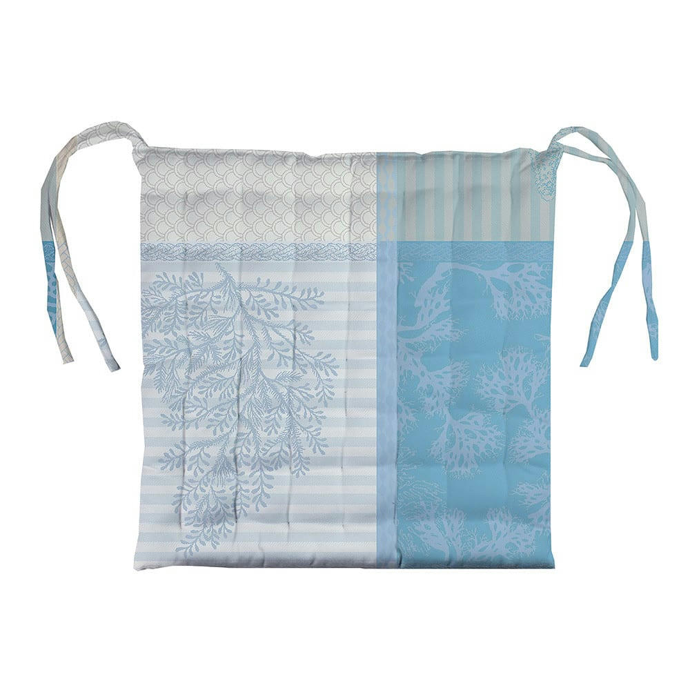 MILLE OCEANS ECUME - Galette de chaise enduit imperméable pur coton bleu 38X38