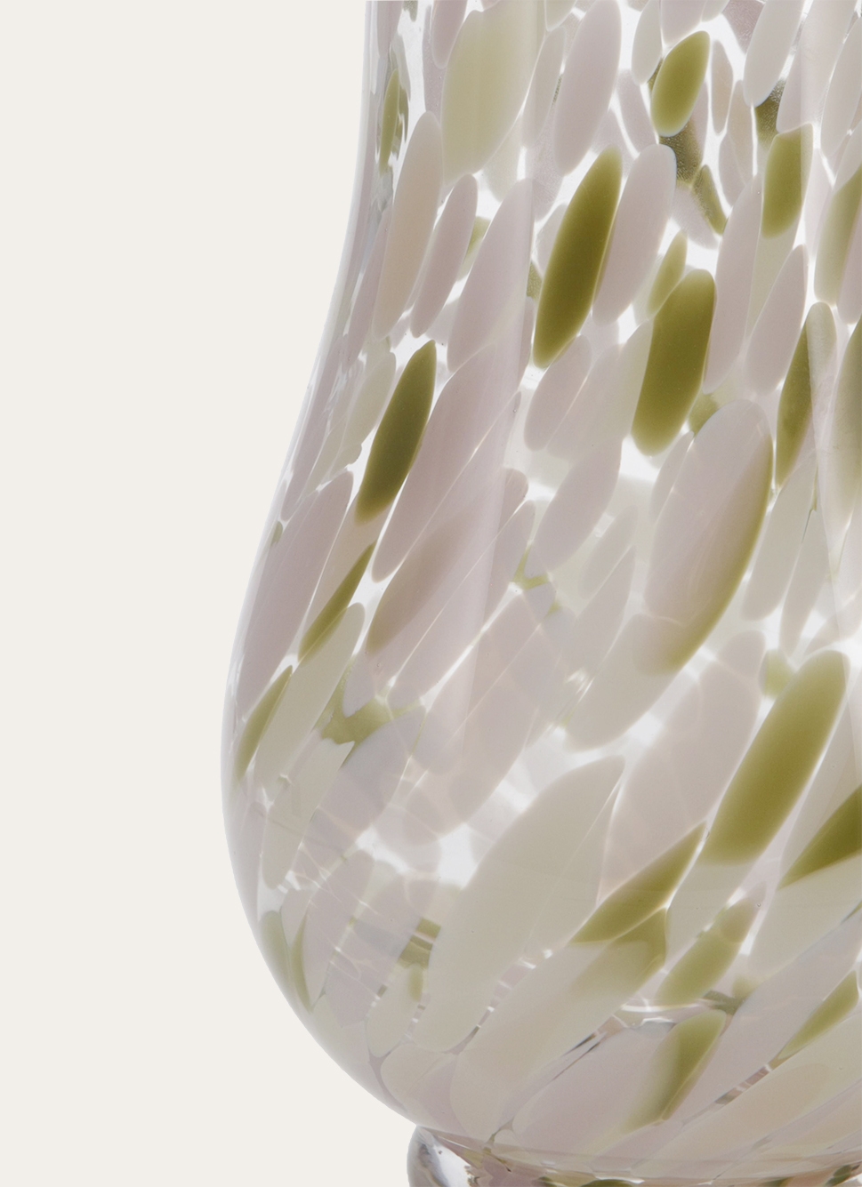 VASE EN VERRE TRANSPARENT TACHETÉ BEIGE ROSE OLIVE