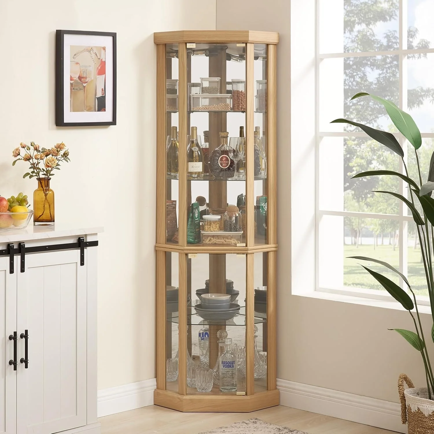 Roomfitters Glass Display Cabinet, Corner Display Case for Living Room, Antique Collection