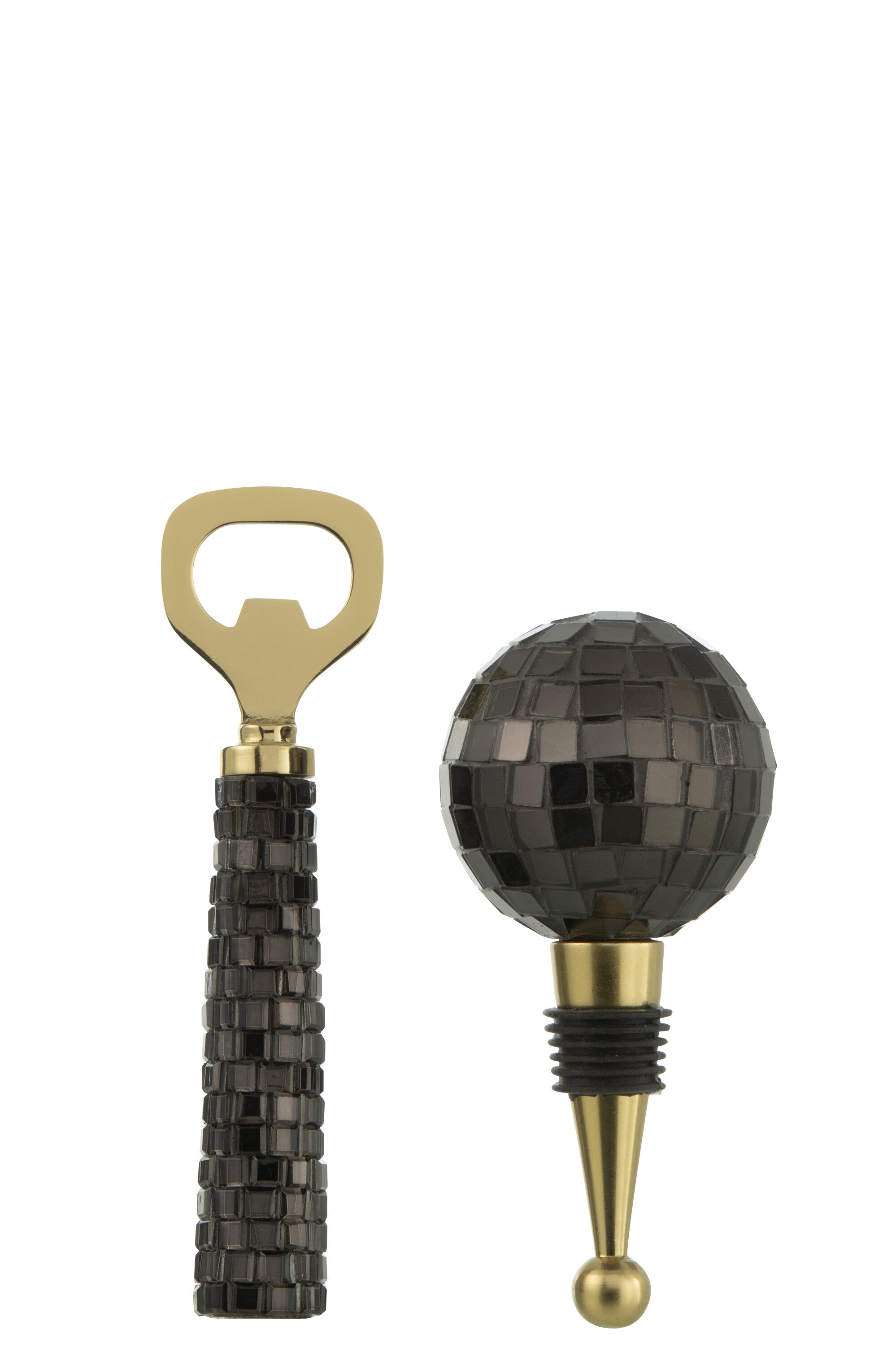 J-Line flesopener + flessenstopper - glas - zwart