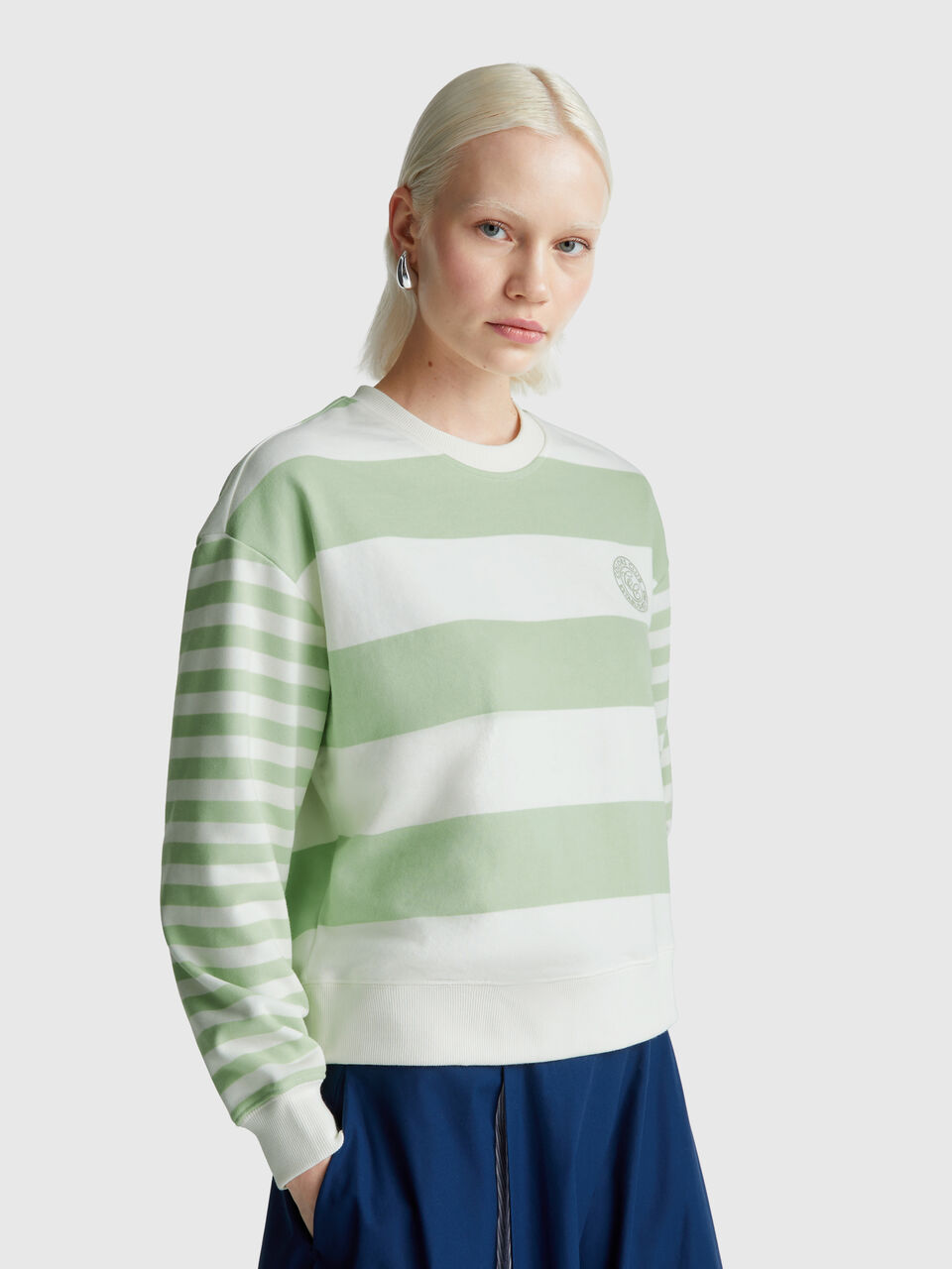 Striped crew neck hoodie