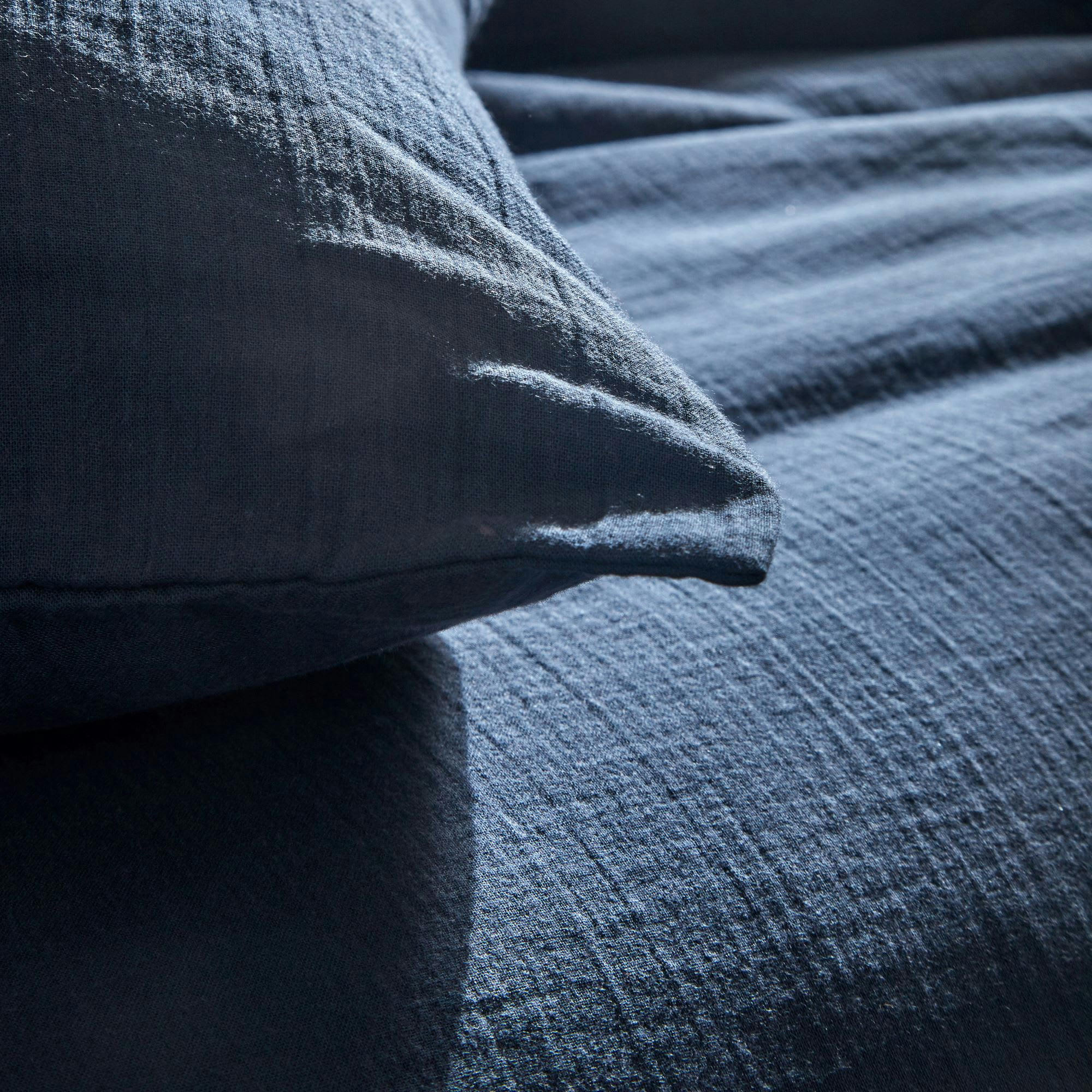 DOUBLE GAZE - Housse de couette 140x200 bleu denim en coton