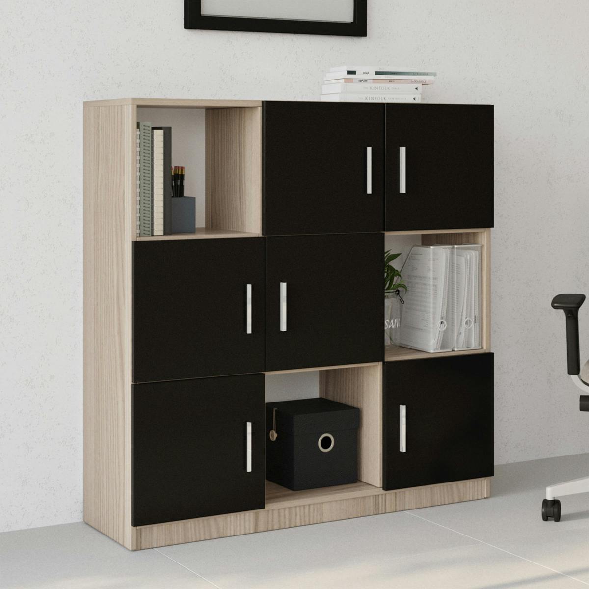 Bibliothèque design damier 6 rangements noirs MARFA