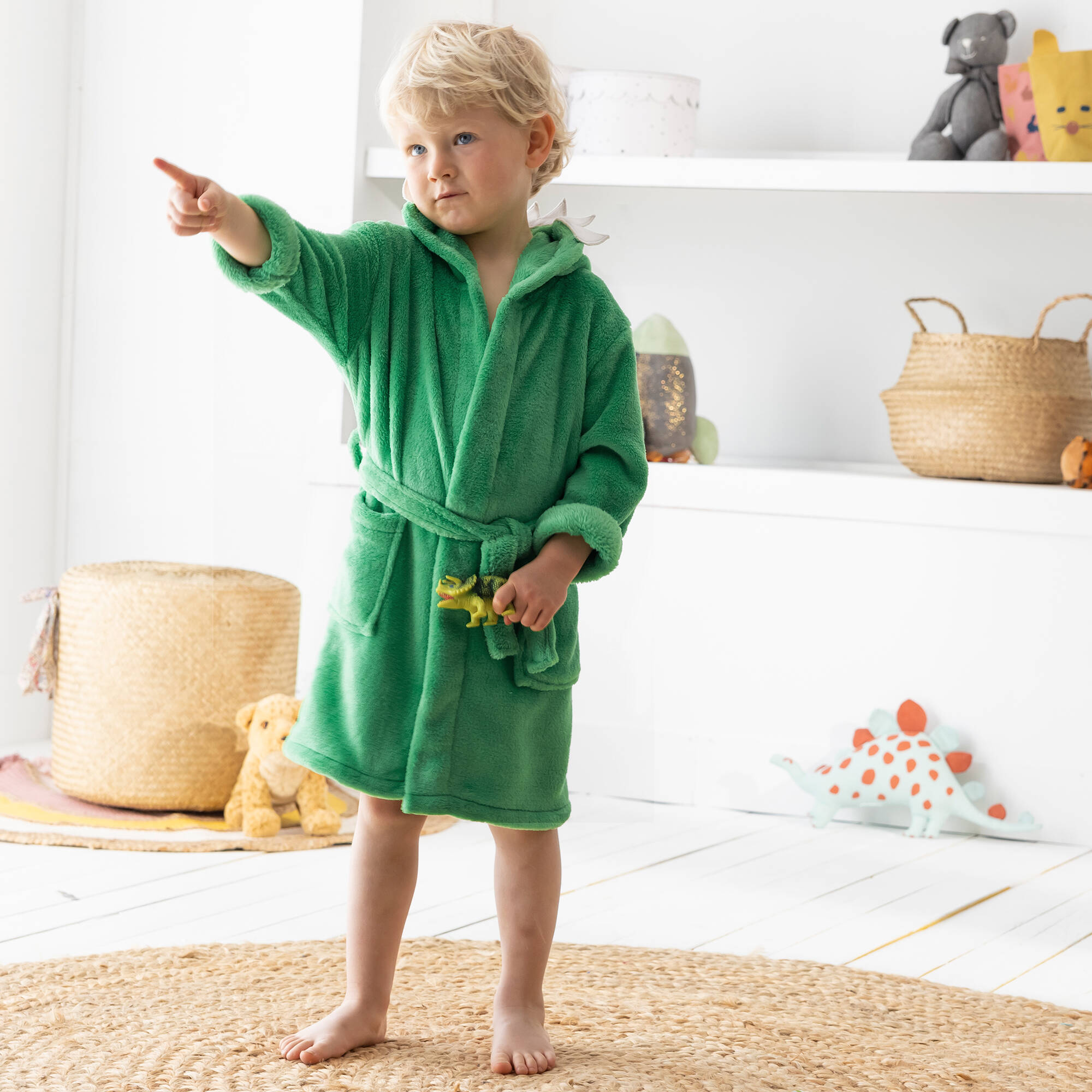 Peignoir de bain enfant dinosaure à capuche microfibre toute douce