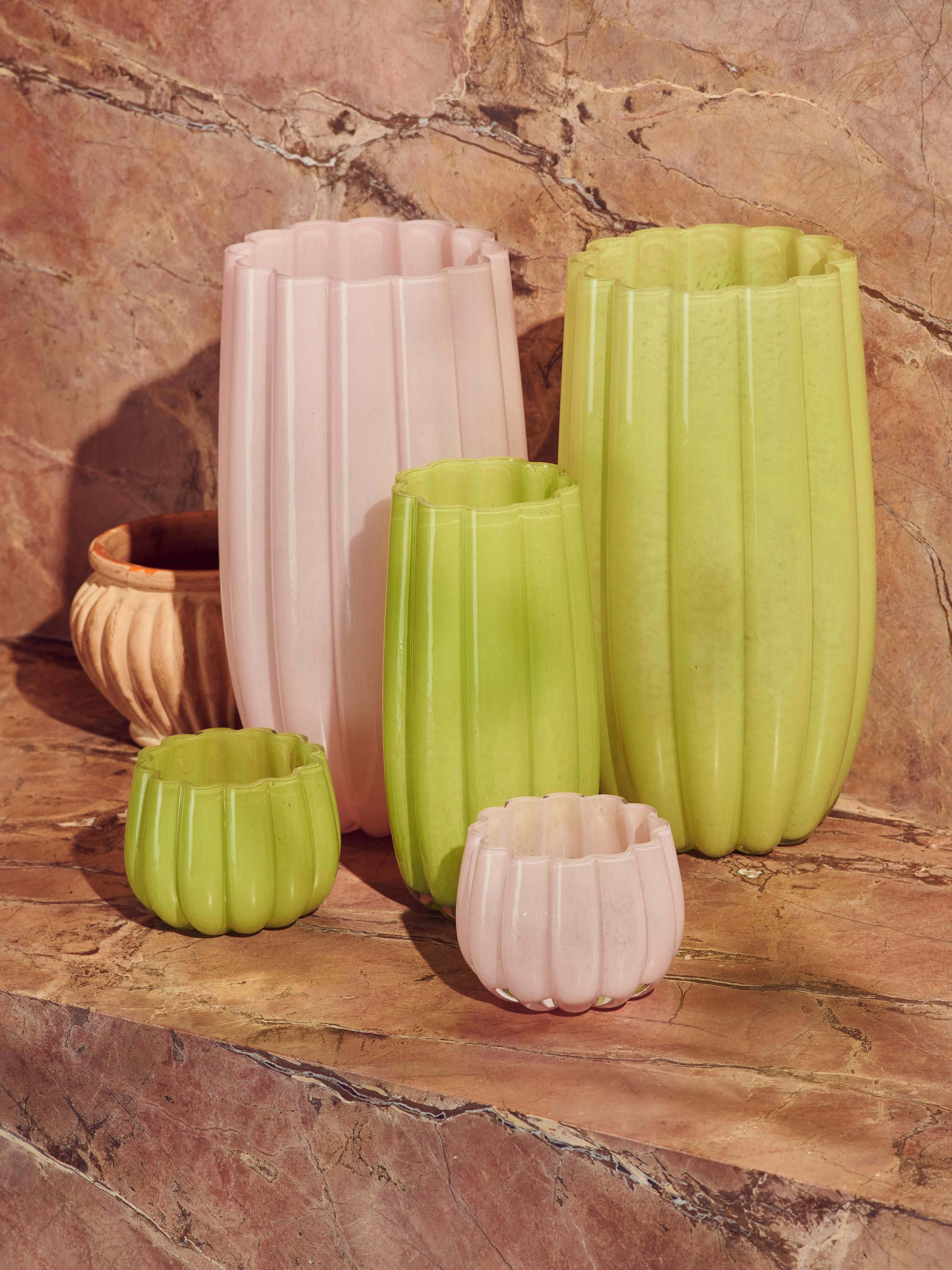 Mundgeblasene Glas-Vase Melon, H 38 cm