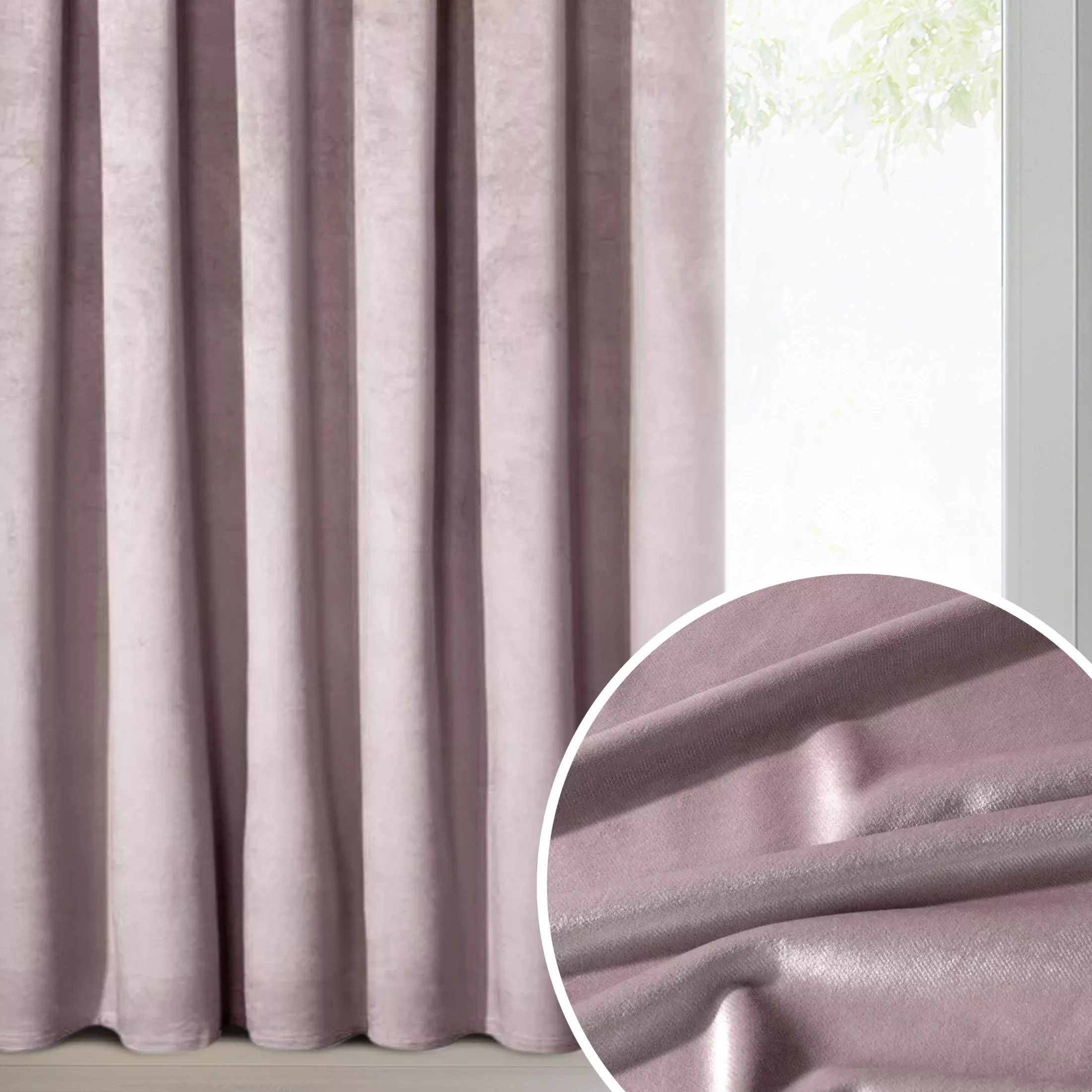 Zasłona pudrowy róż z tkaniny welwetowej 135x300 cm taśma - ROSA - Design 91