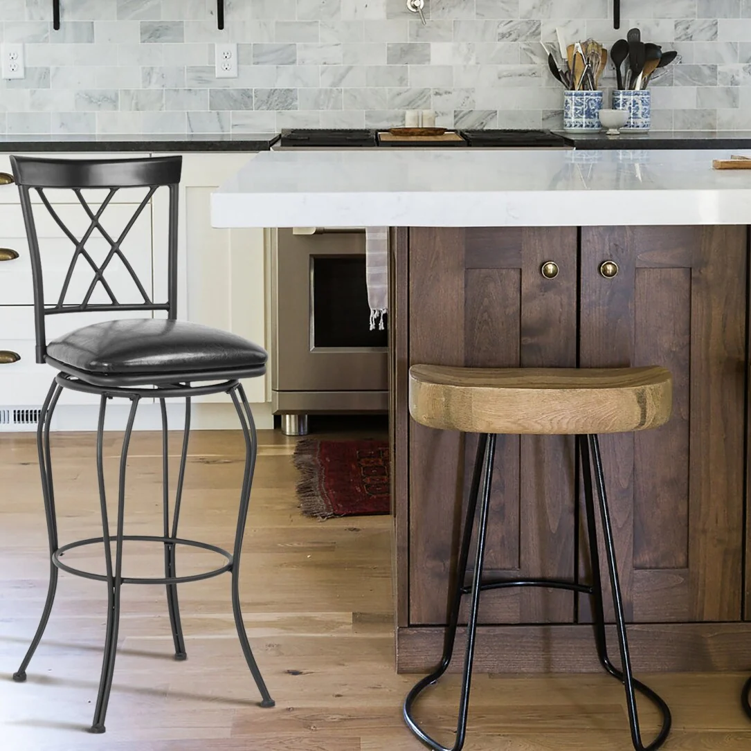 Homylin 24''/29'' Industrial Swivel Faux Leather Bar Stools (Set of 2)