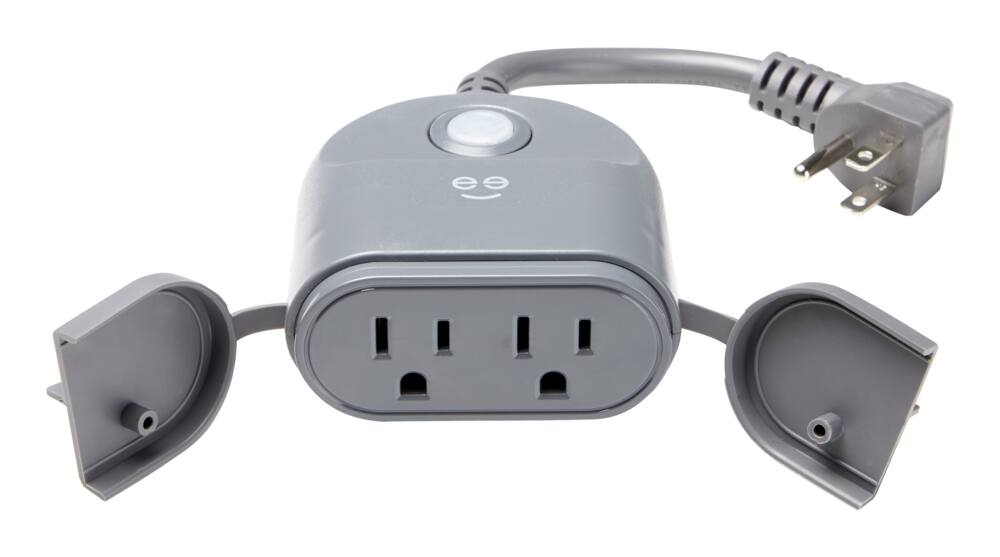 Geeni Outdoor Duo Wifi Smart Plug, 2-Outlets, Weatherproof, Wireless Remote, Compatible with Alexa & Google Assistant, Black