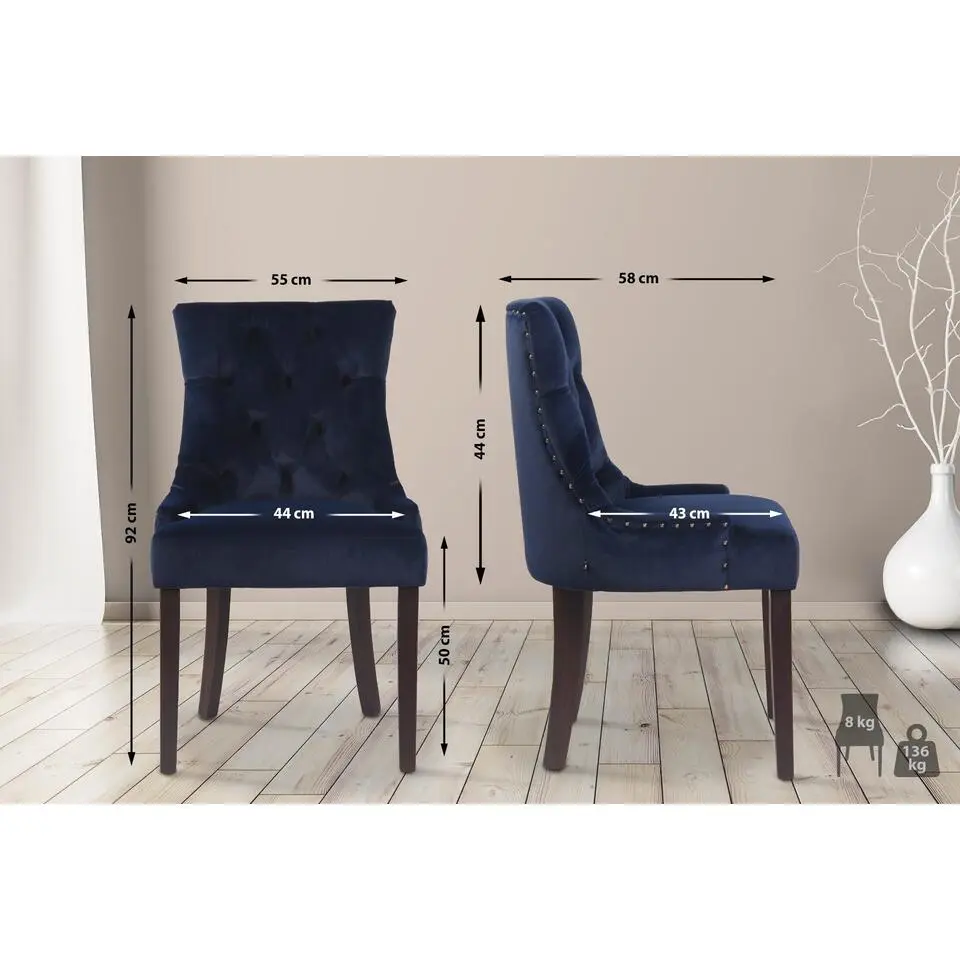 CLP Eetkamerstoel Aberdeen antiek Frame - Fluweel - blauw