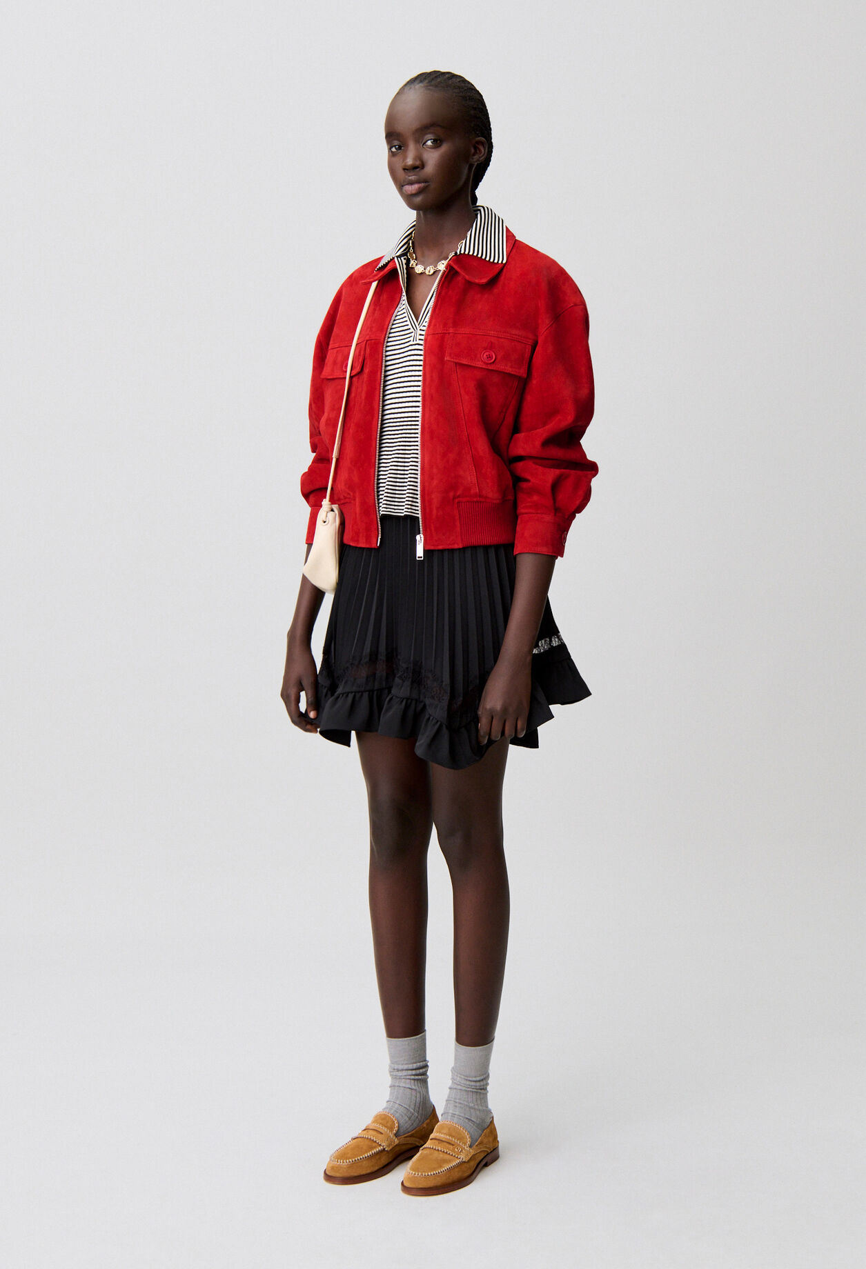 Blouson cuir suède rouge