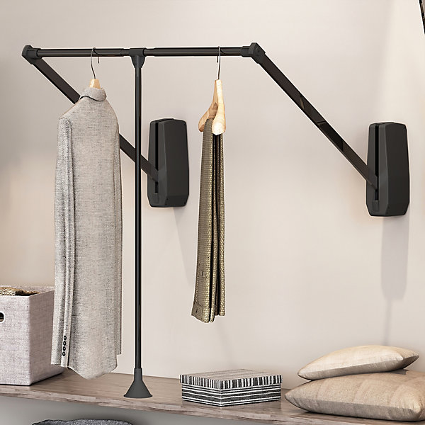Emuca Penderie rabattable pour armoire Hang mural, 600-830mm, Acier et Plastique, Peint en noir
