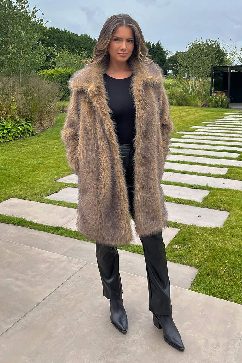 AX Paris Brown Faux Fur Long Jacket