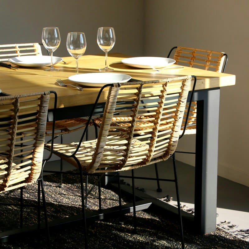 DIEGO - Chaise en rotin et métal jaune