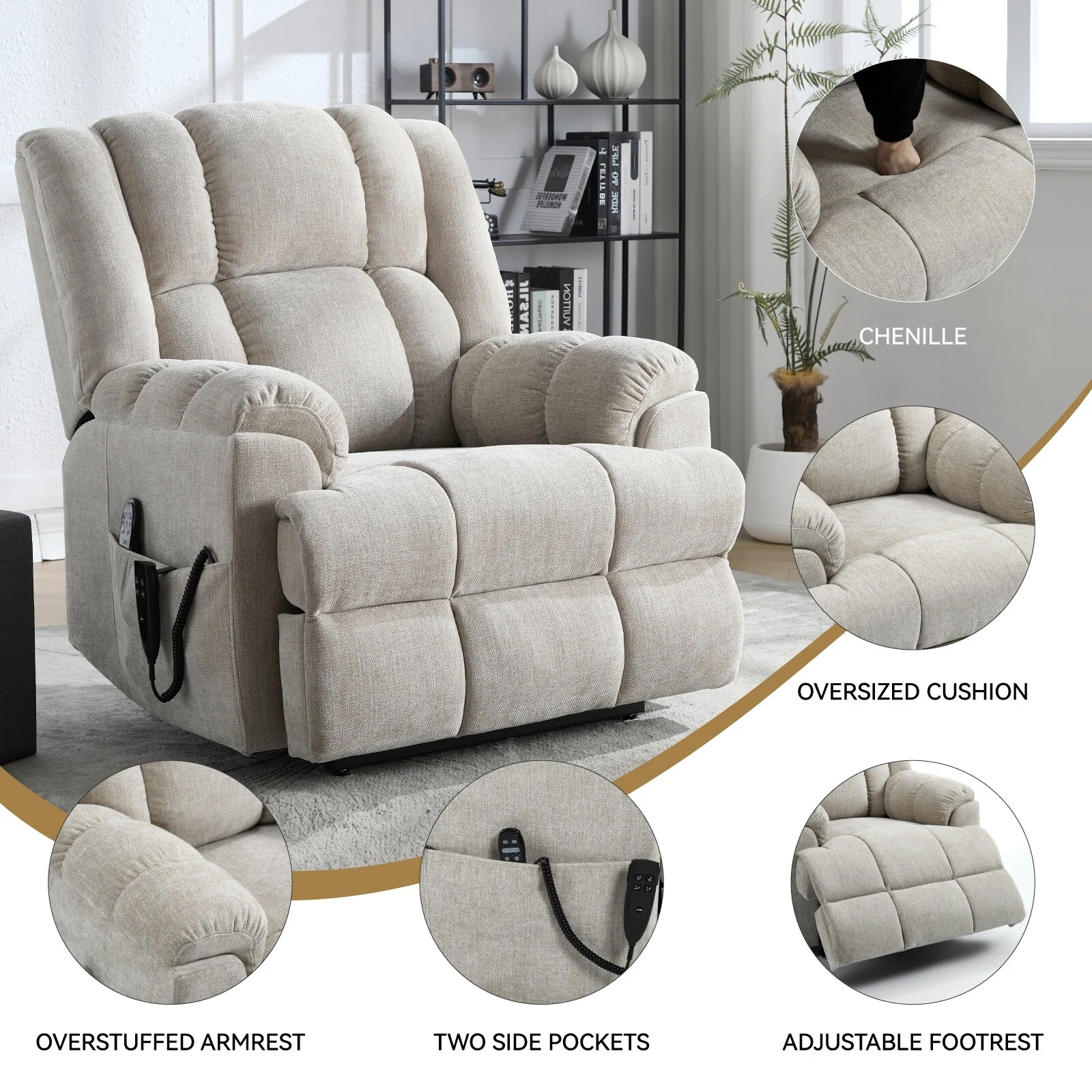 Lazy Boy Dual Motor Power Lift Chenille Recliner w/Massage and Heat & Power-Remote