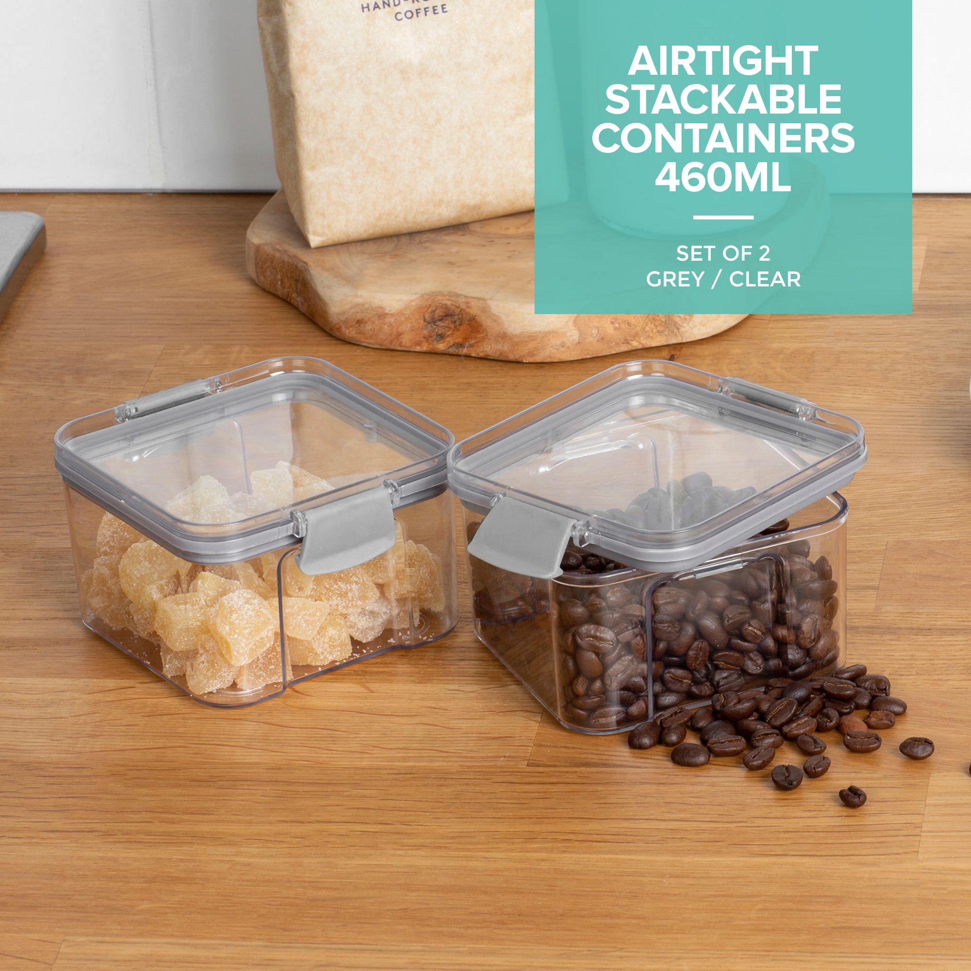 LIVIVO 460ml Stackable Airtight Food Storage Containers - Set of 2
