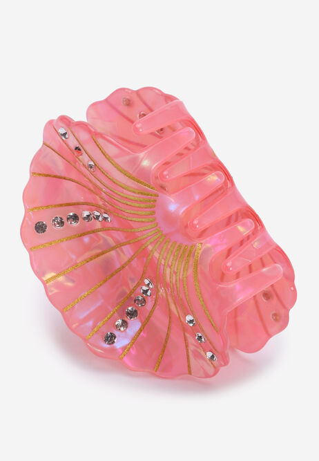 Womens Pink Diamante Shell Claw Hair Clip