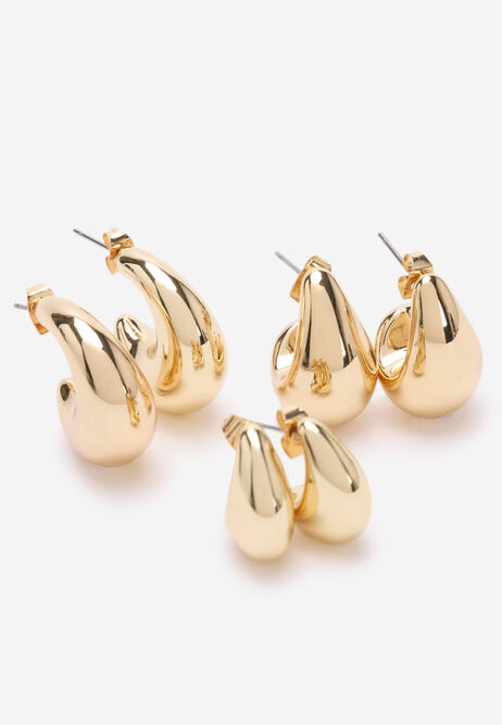 Womens 3pk Gold Tone Tear Drop Earrings