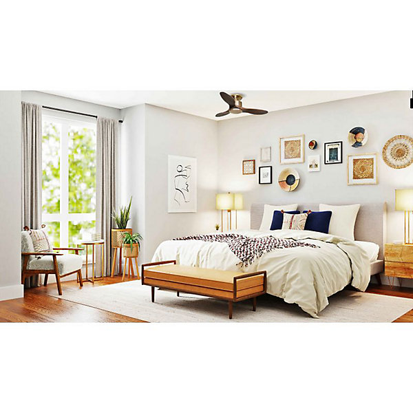 Modulo Low Profile Regular- un ventilateur pour plafond bas , DC 106 cm Laiton pales bois sombre sans Lumière 10 à 20 m²