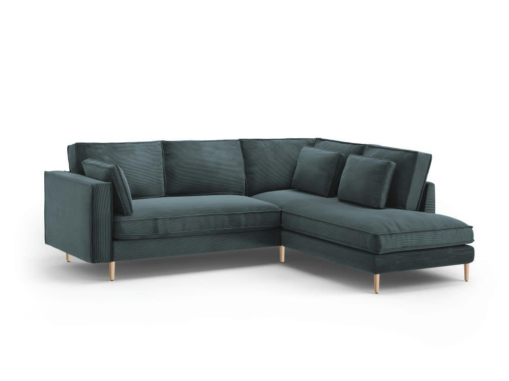 ALEXIS - Canapé d'angle 5 places en tissu structuré bleu