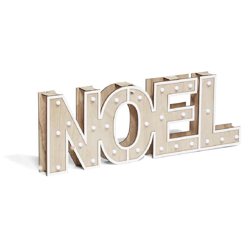 Décoration lumineuse à poser lettres No&euml;l bois