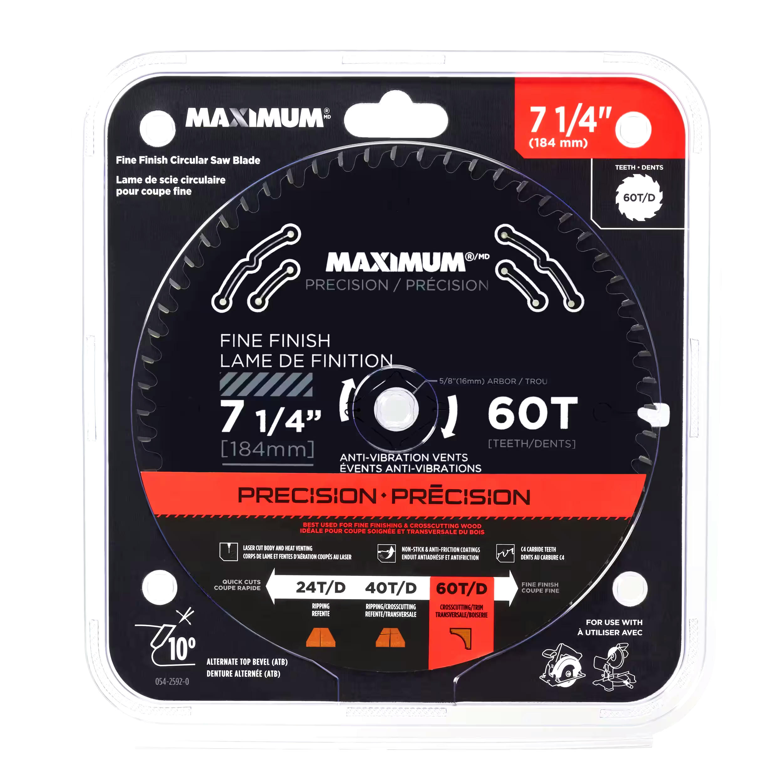 MAXIMUM 7-1/4-in 60T Carbide Tipped Fine Finish Circular Saw Blade for Wood