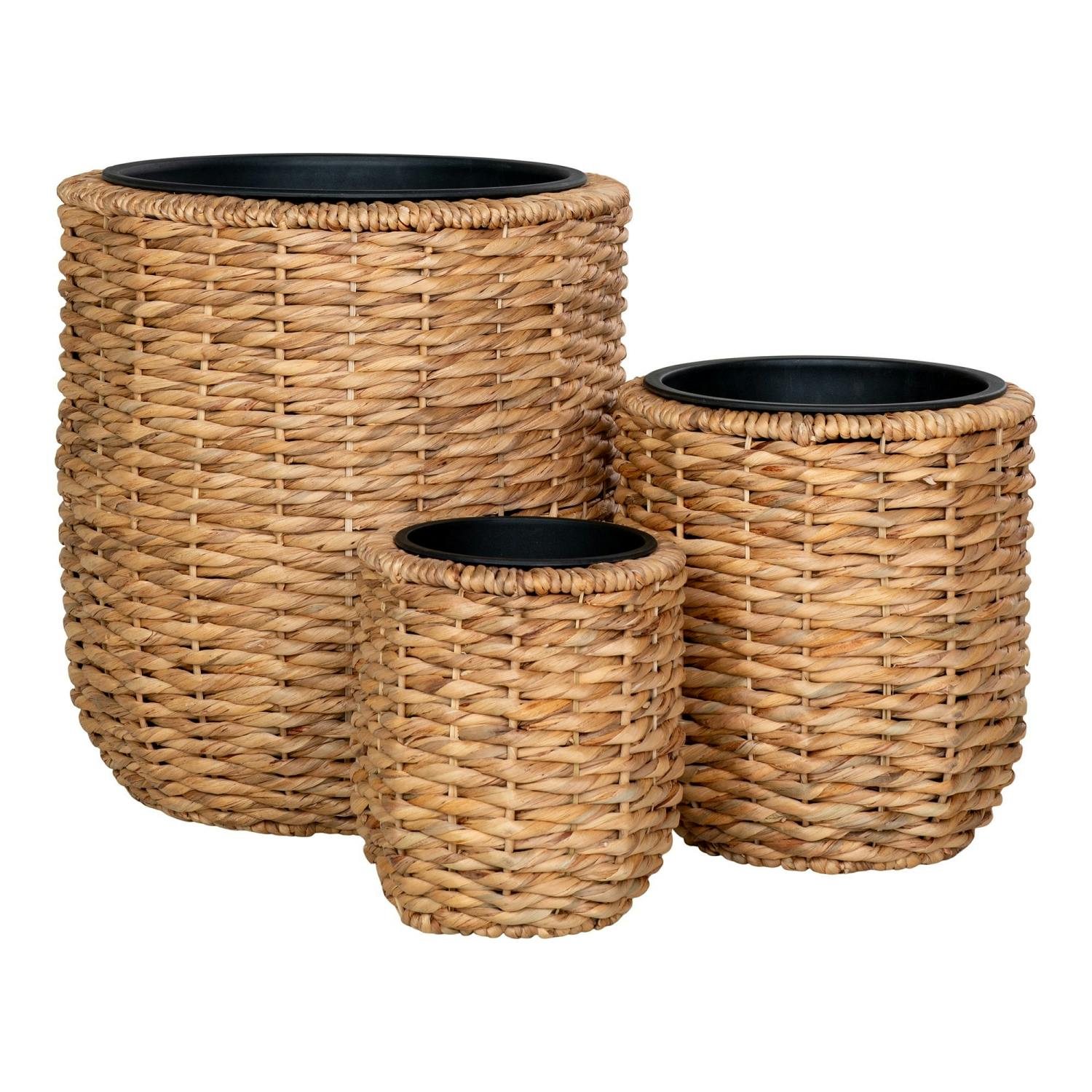 Cache-pot rond fibre naturelle tressée (lot de 3)