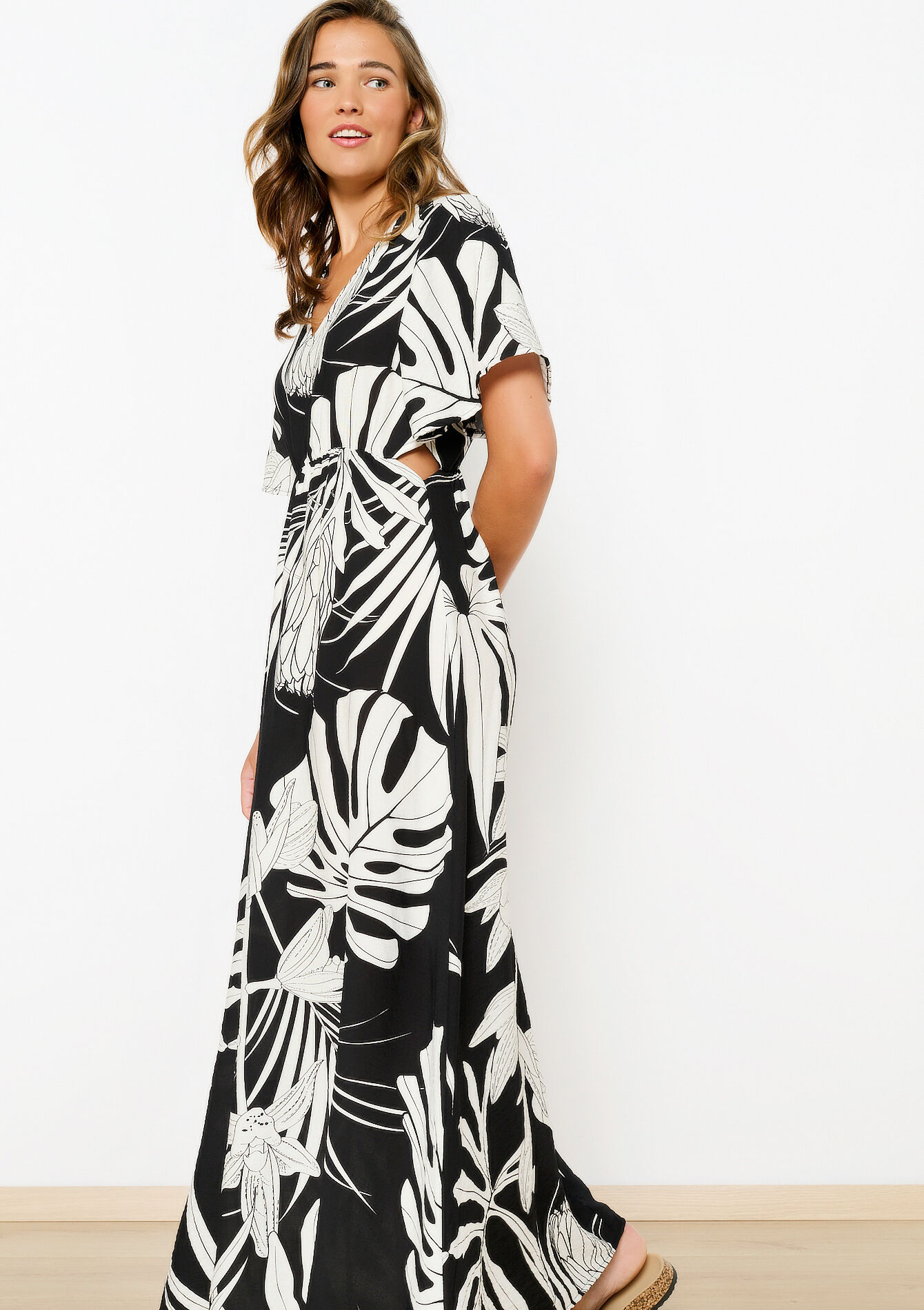 Maxi-jurk met bladerprint