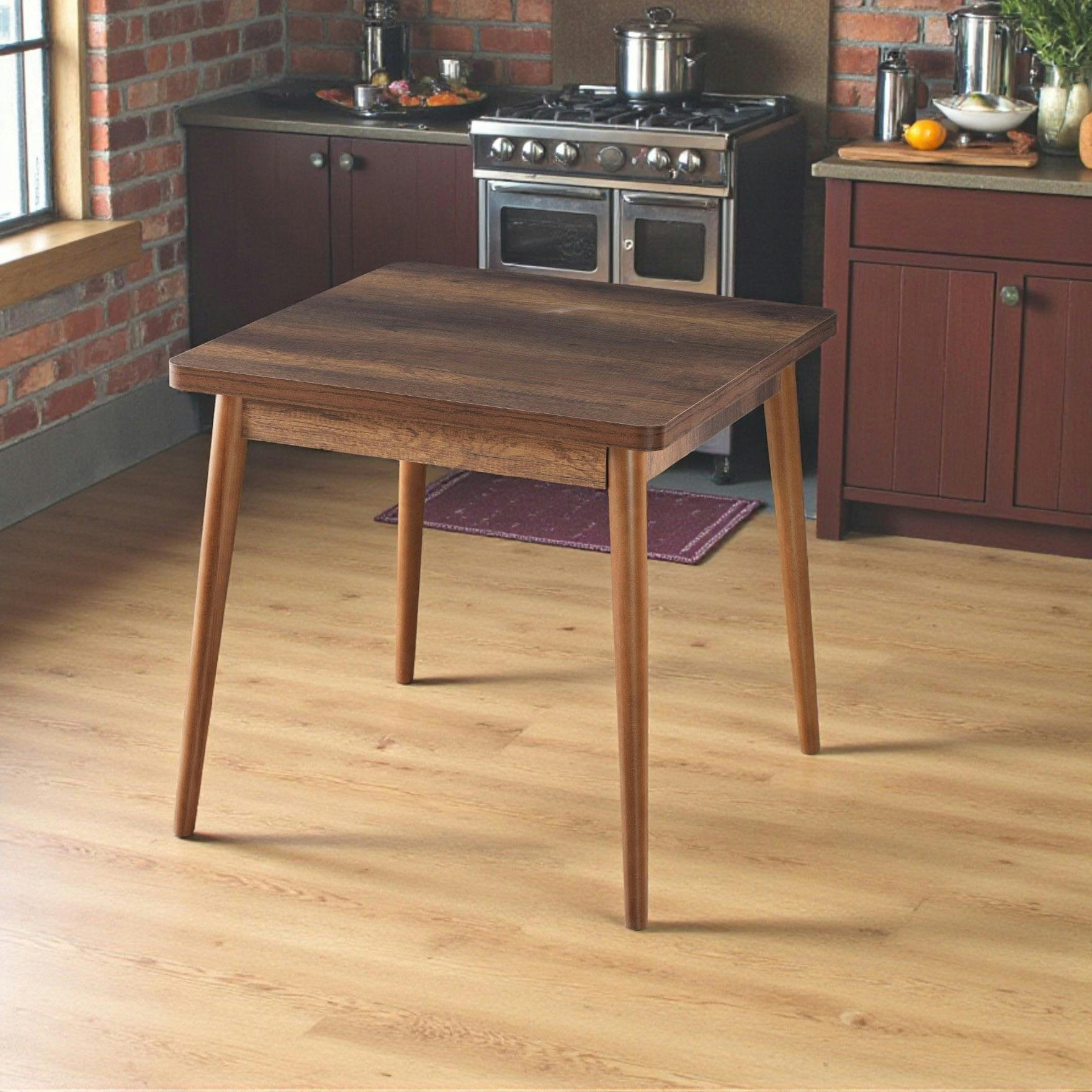 Table de cuisine carrée effet bois de noyer 80 cm MARFA