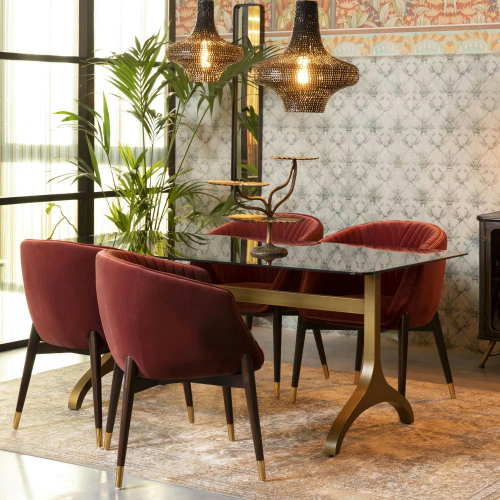 SANSA - Table à manger en métal et verre trempé 180x90cm verre fumé