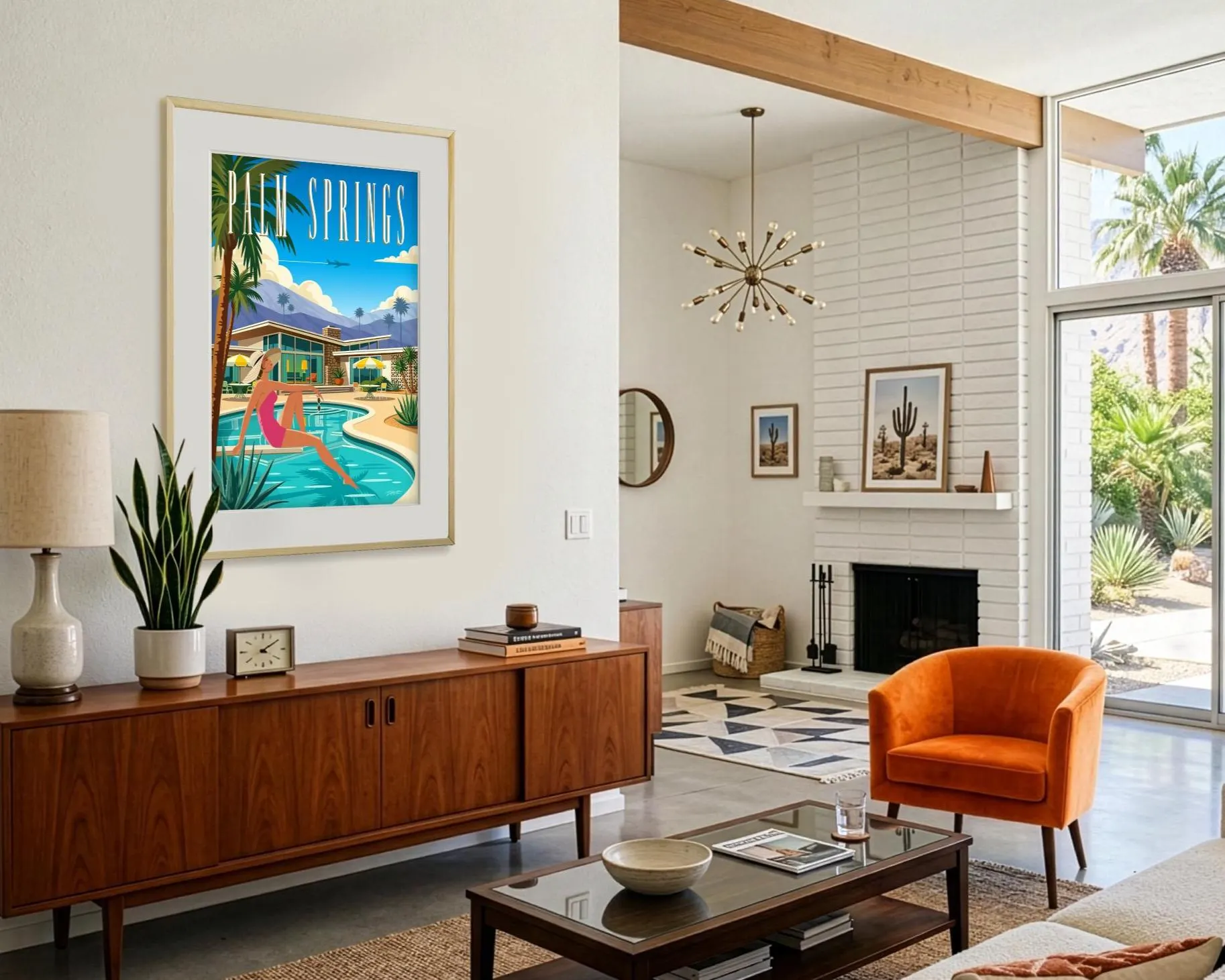 Palm Springs Wall Art, Mid Century Modern Poolside Glamour, Desert Modern Home Decor, Retro California Print, MCM Woman by the Pool