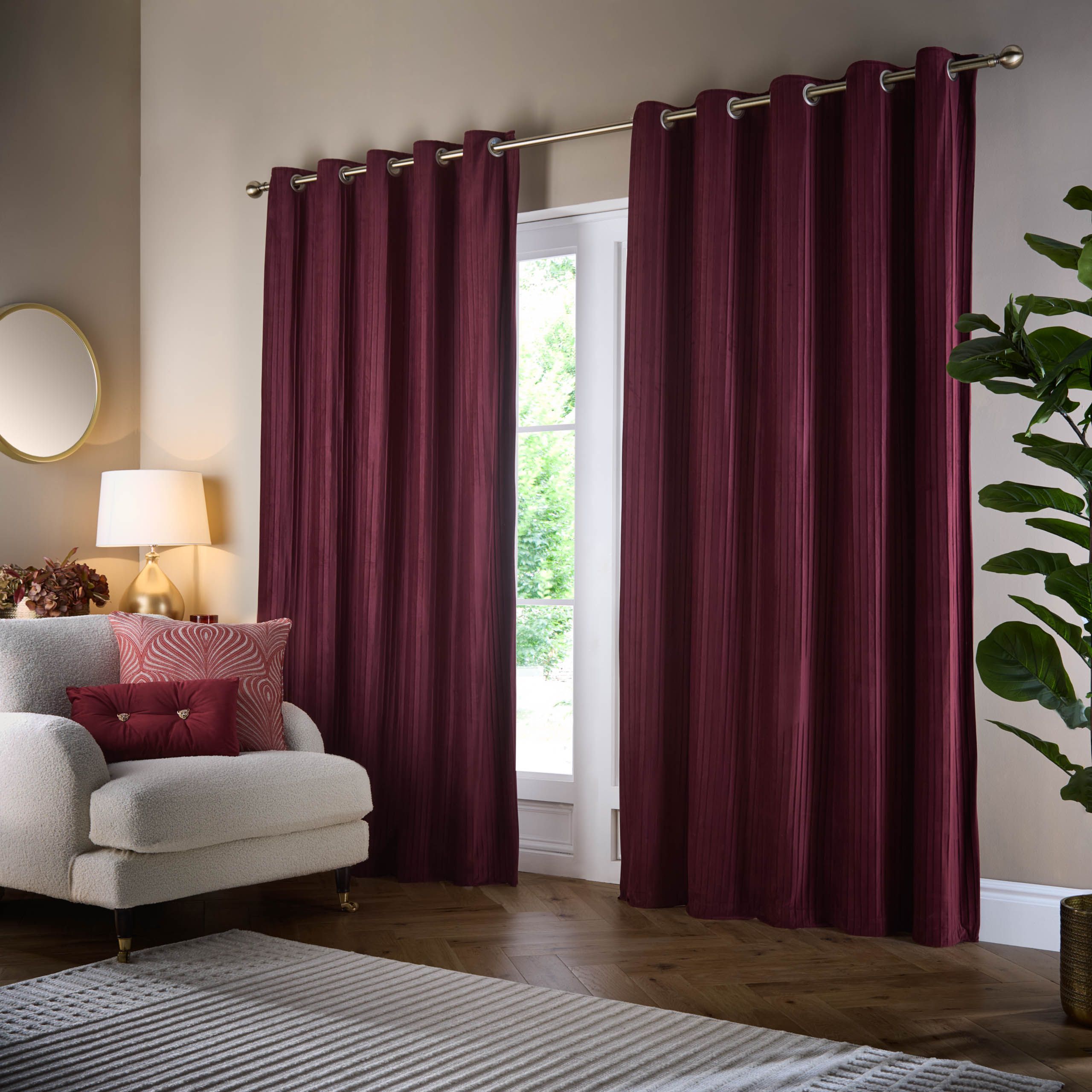 Paoletti Corinthian Velvet Room Darkening Eyelet Curtain Pair