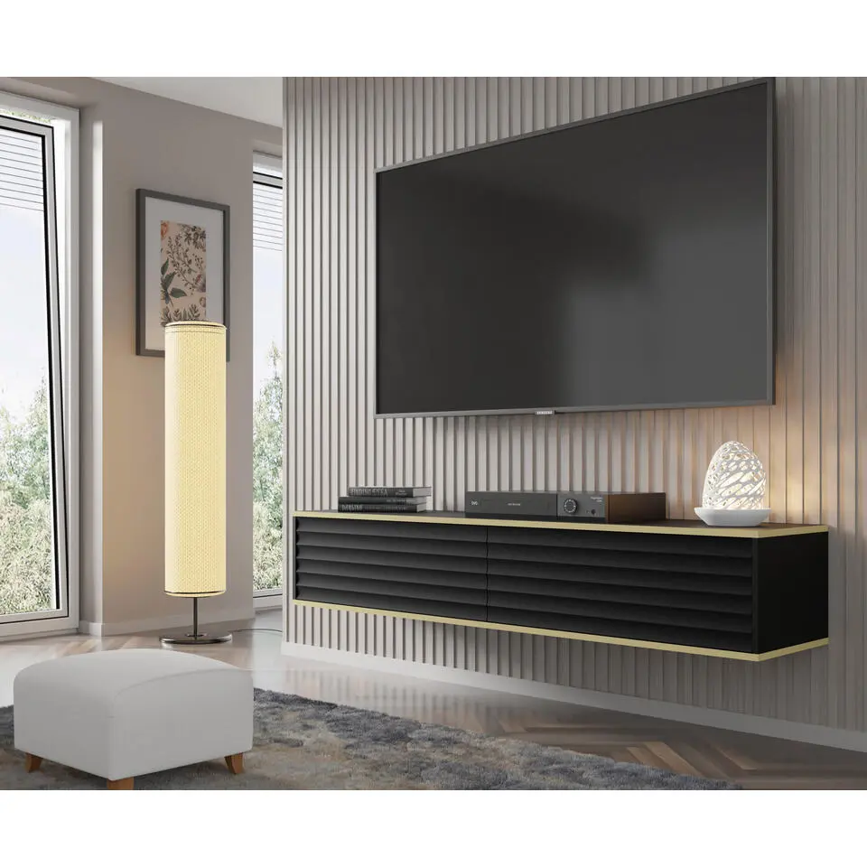 Homlando - Wandgemonteerd TV-meubel - Zwart - Wabi 33x180x40 cm