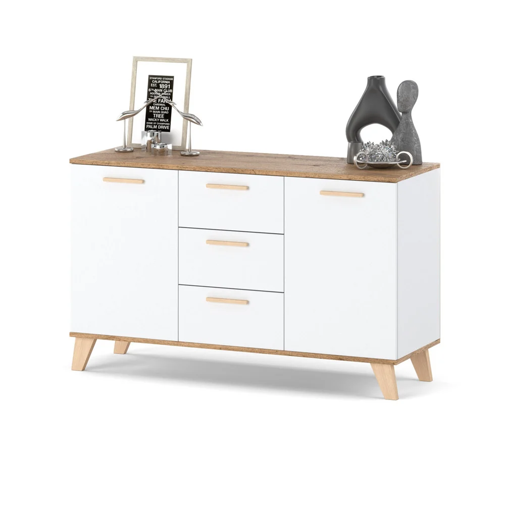 Komoda biała skandynawska olivier 120cm szafka 3 szuflady