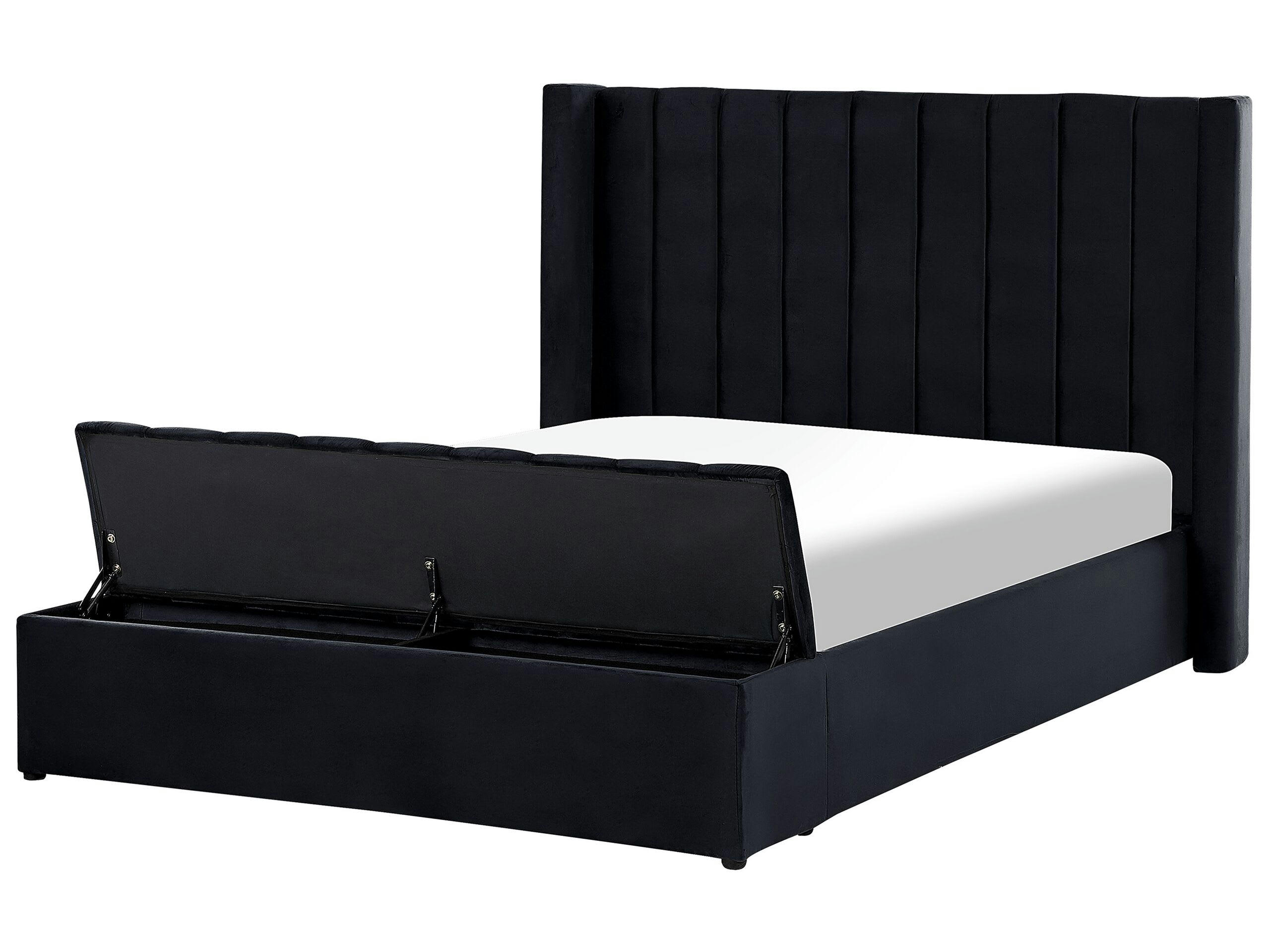 NOYERS - Lit double en tissu noir 140x200