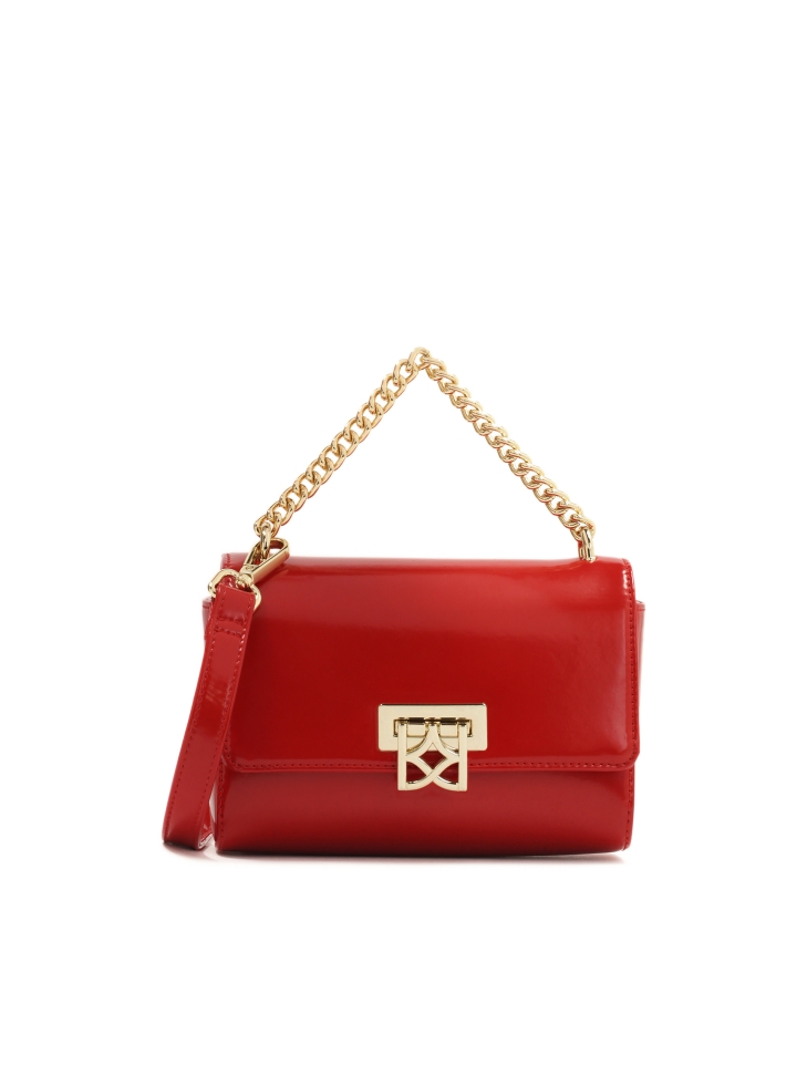 Red small handbag with shoulder strap