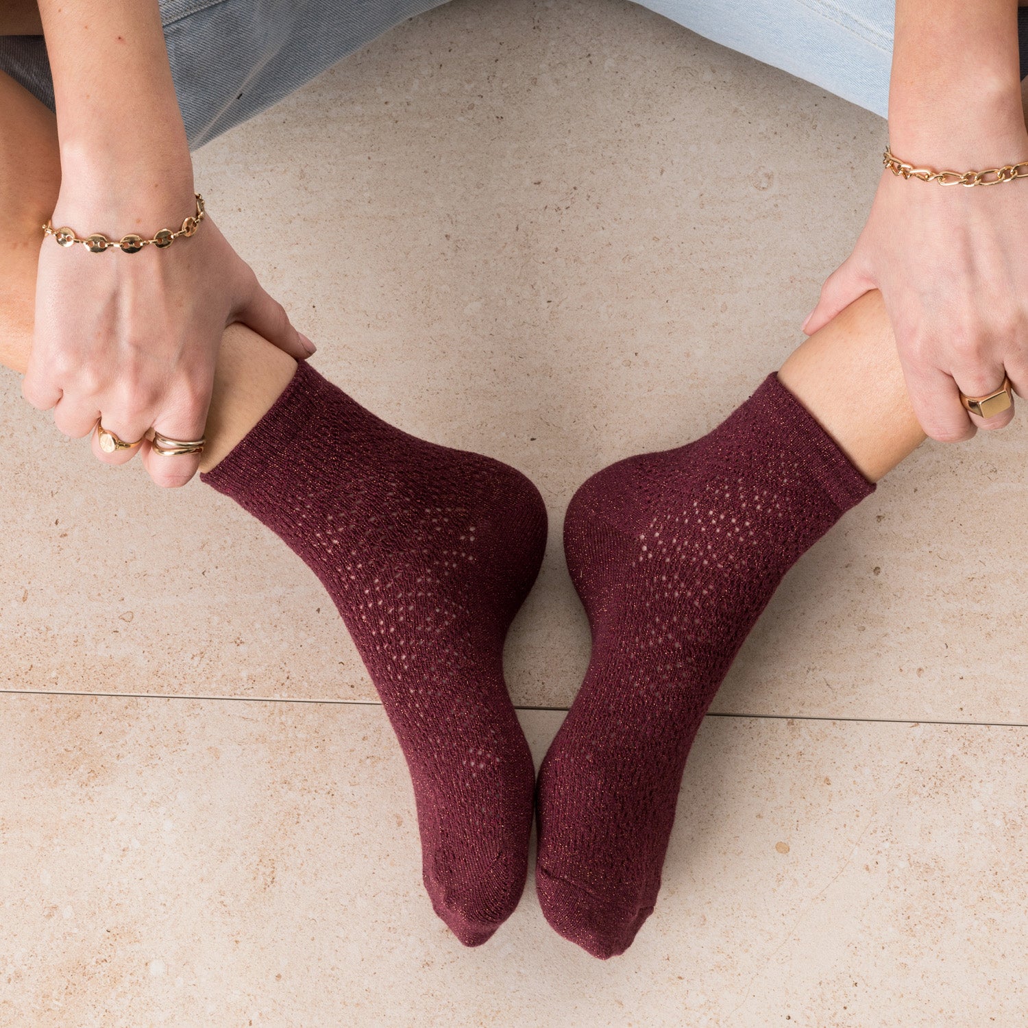 Chaussettes rose et bordeaux pailletées