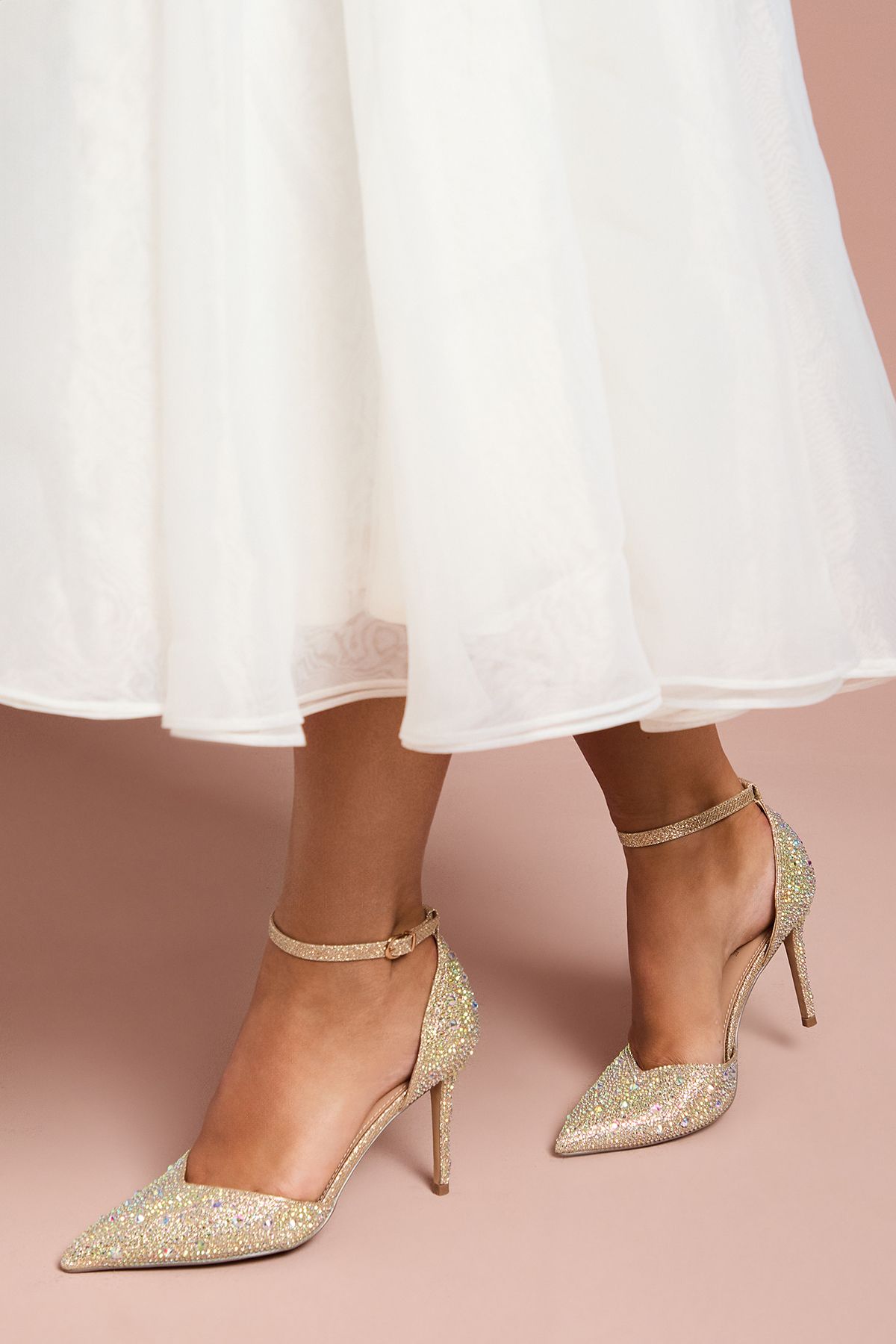 Coast Wide Fit Tanisha Diamante Ankle Strap High Stiletto Court Shoes
