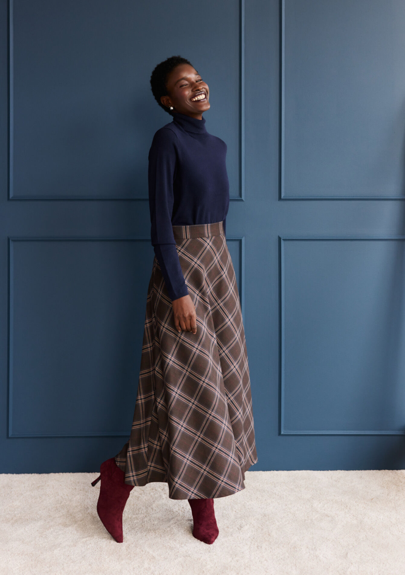 Geruite maxi rok met flair