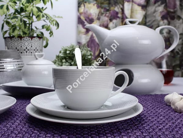 Serwis obiadowo - herbaciany na 12 osób (86 el) Chodzież - Yvette (Yvonne) E755 BIAŁA LINEA