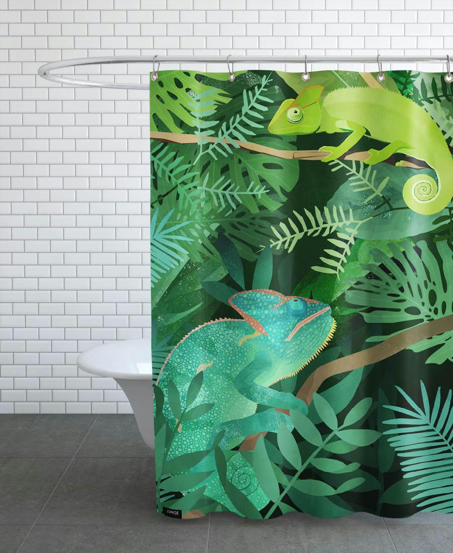 CHAMELEONS - Rideau de douche en polyester en vert 150x200