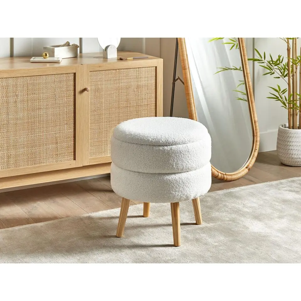 OKATON - Hocker met opbergruimte - Wit - Boucl&eacute;