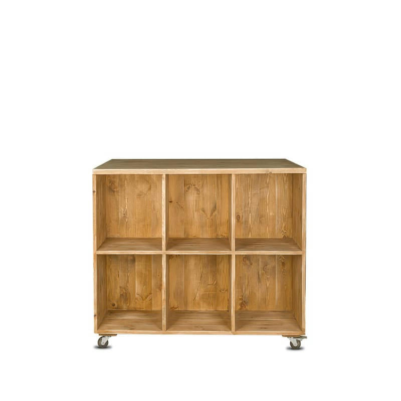 - Comptoir épicerie double face à roulettes 12 casiers bois massif