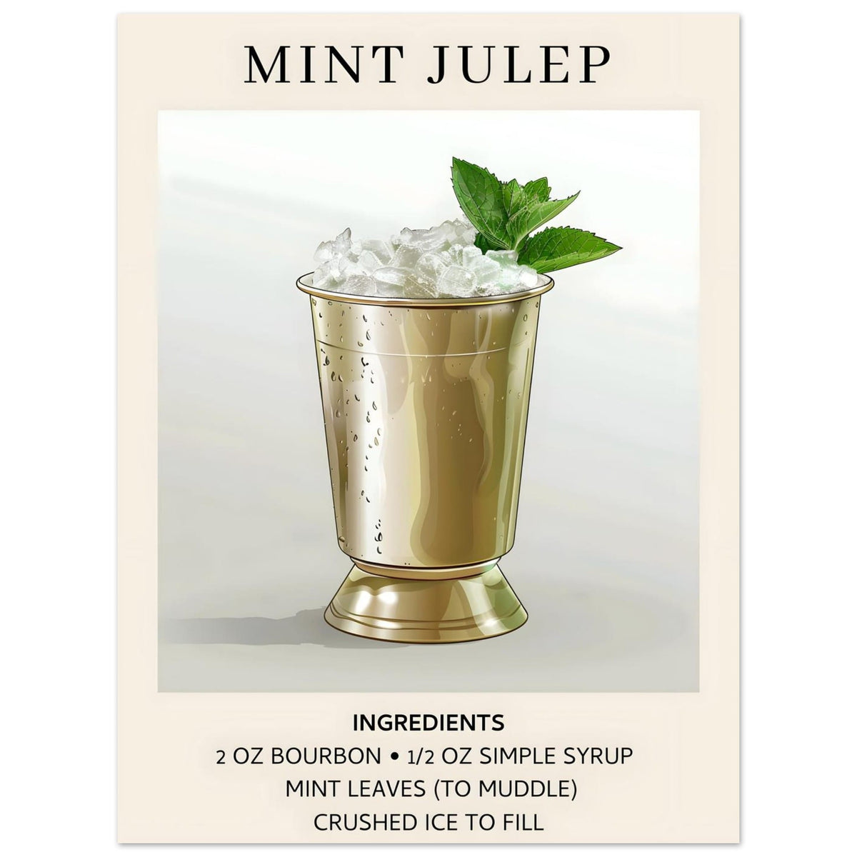 Artfulprints Poster Mint Julep cocktail - Ingredients  - 30x40 cm - Grijs