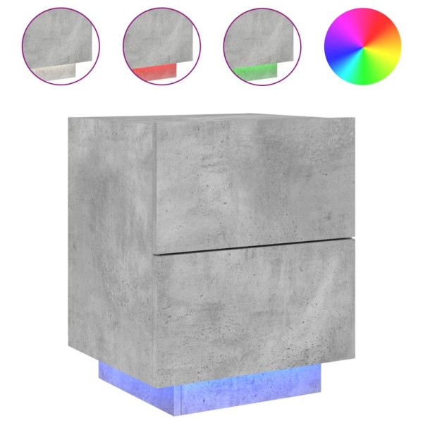 Szafka Nocna Stolik Komoda Szara z Szufladą z LED Do Sypialni 45x40x55 cm