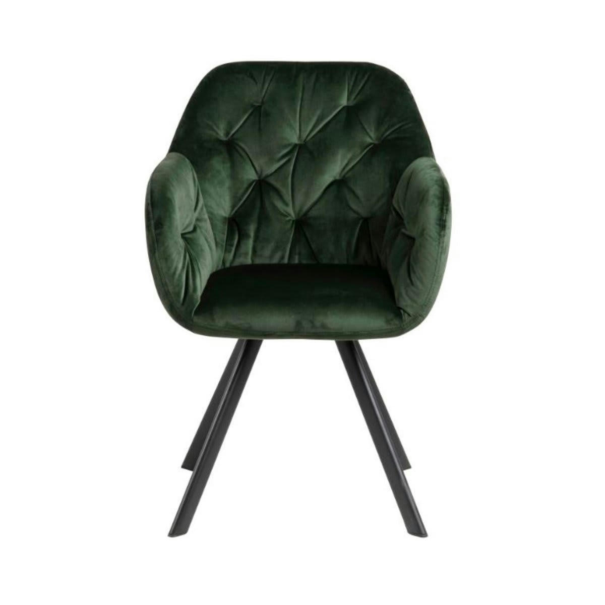 LOLETTE - Chaise moderne en velours matelassé vert