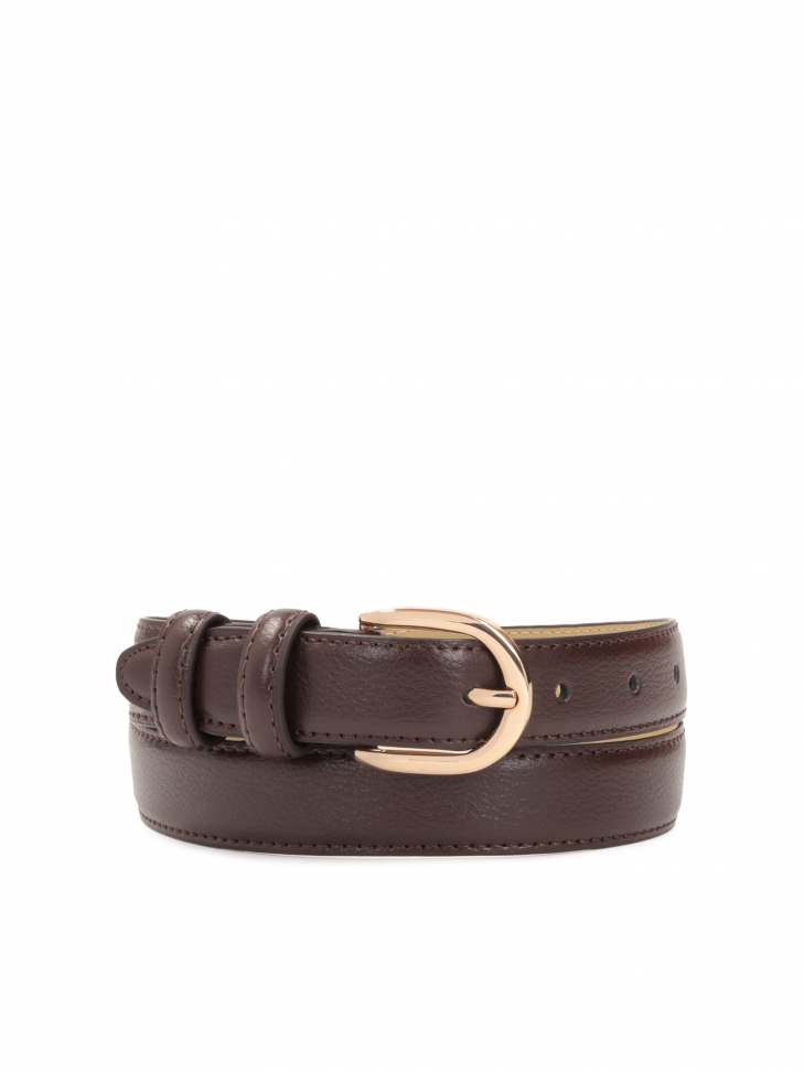 Dark brown ladies' slim belt made of grain eather