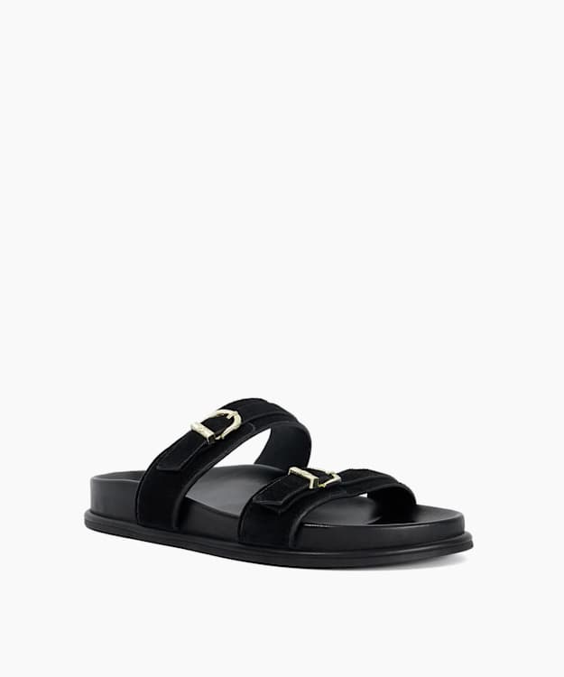 Lissons Black - Snaffle Trim Double Strap Sandals