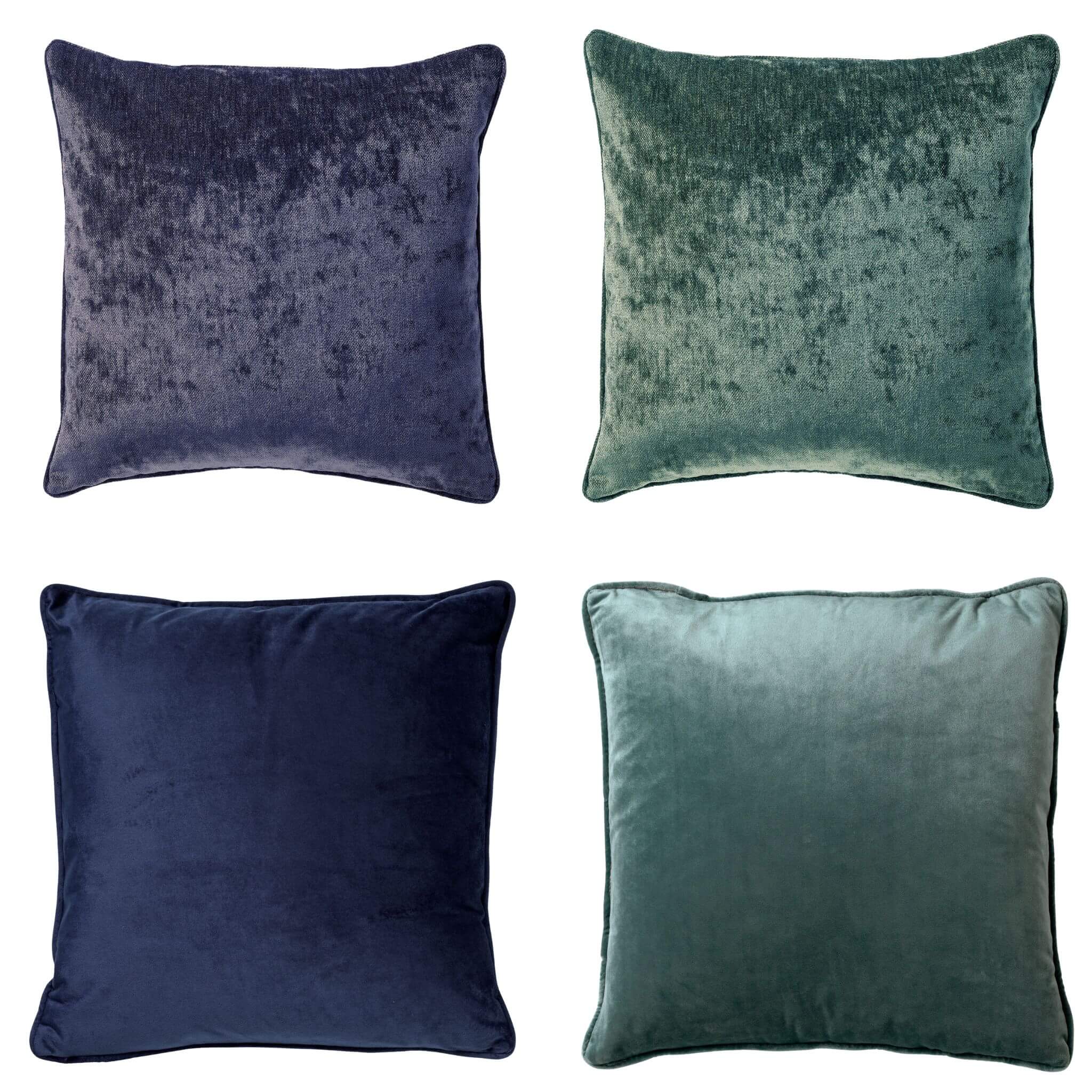 KUSSENSET - 4-delig - Velvet Elegance - 45x45 cm - inclusief binnenkussens - blauw, groen