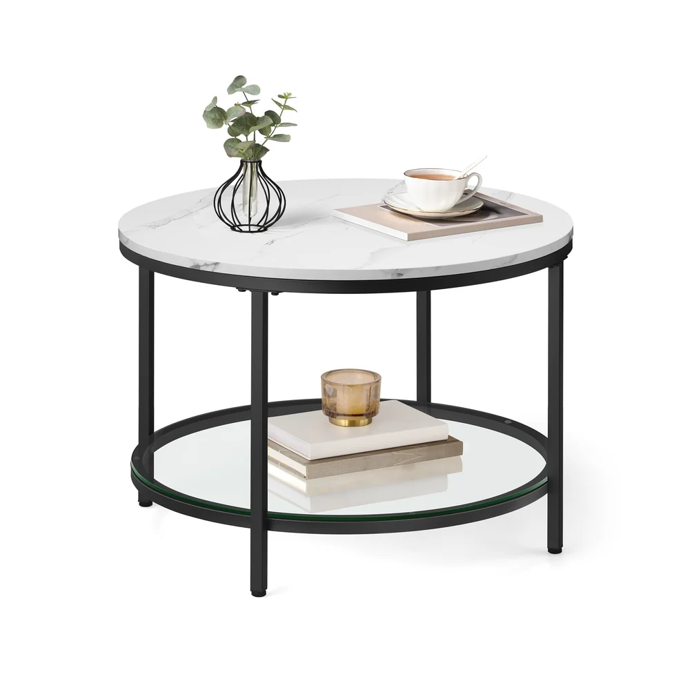 Table basse style moderne blanc marbré et doré métallique