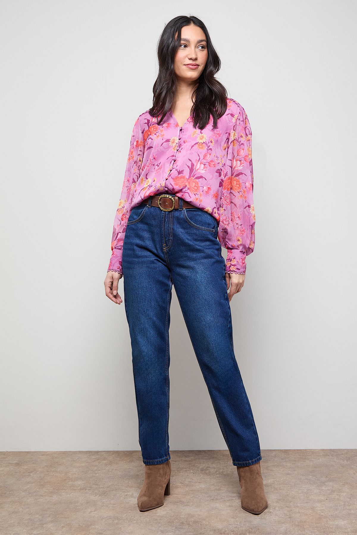 Oasis Printed Chiffon Button Through Blouse